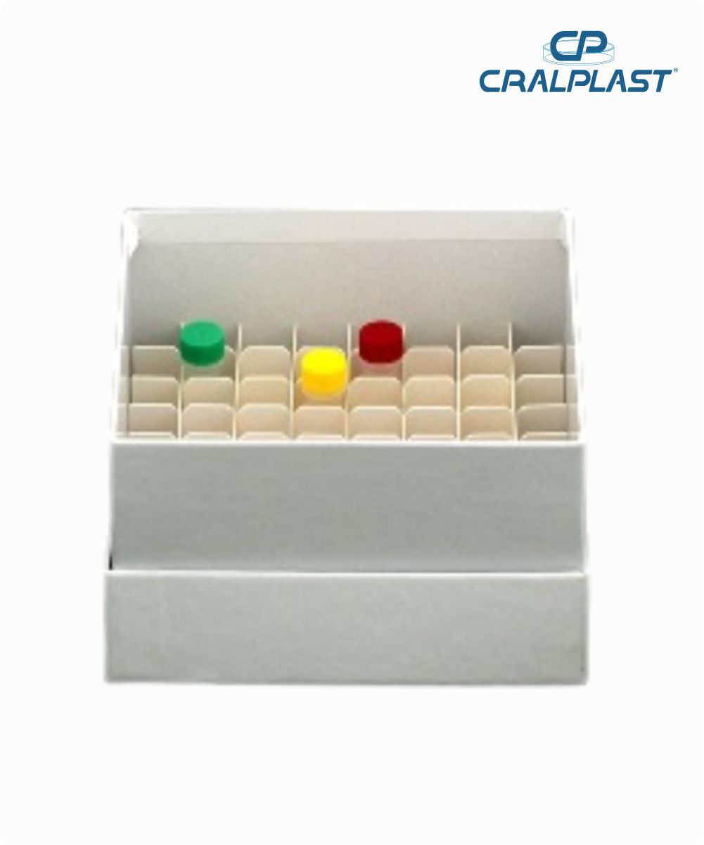 Caixa fibra de papelão 64 furos para tubos 3,0mL-5mL